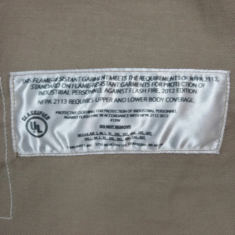 Carhartt FR Shirt Mens Large Khaki Tan Flame Resistant Work Long Sleeve FRS003